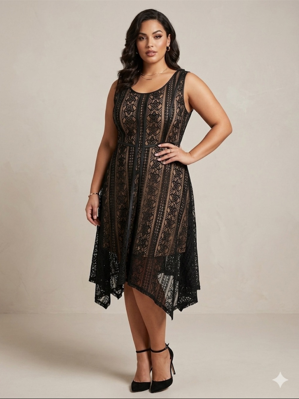 Kori Black Lace Overlay High-Low Dress